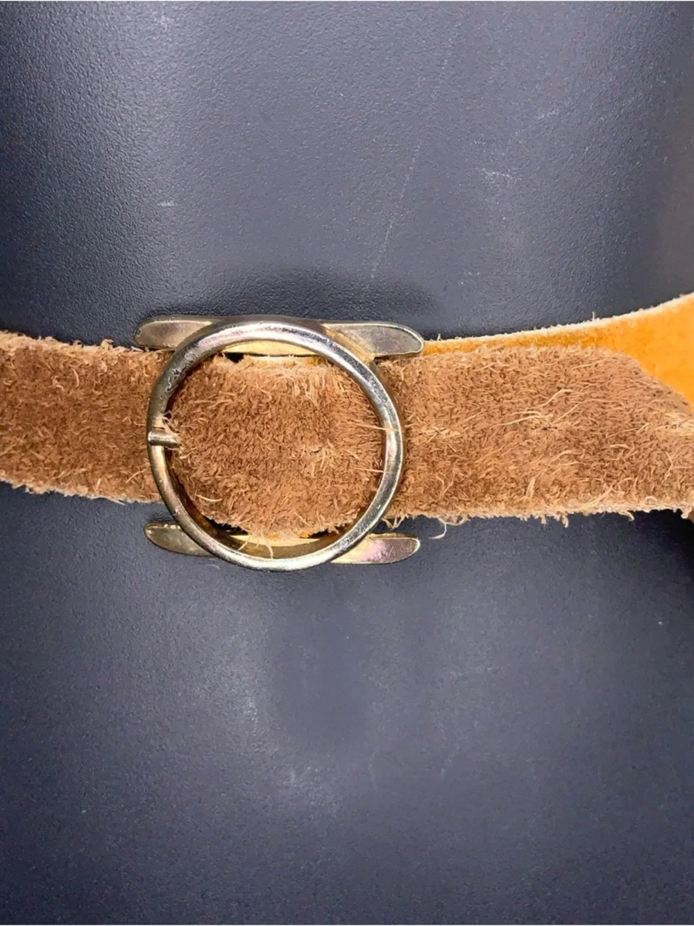 Vintage Small Western Belt Leather Multitone Red Tan Brown Gold Buckle Boho